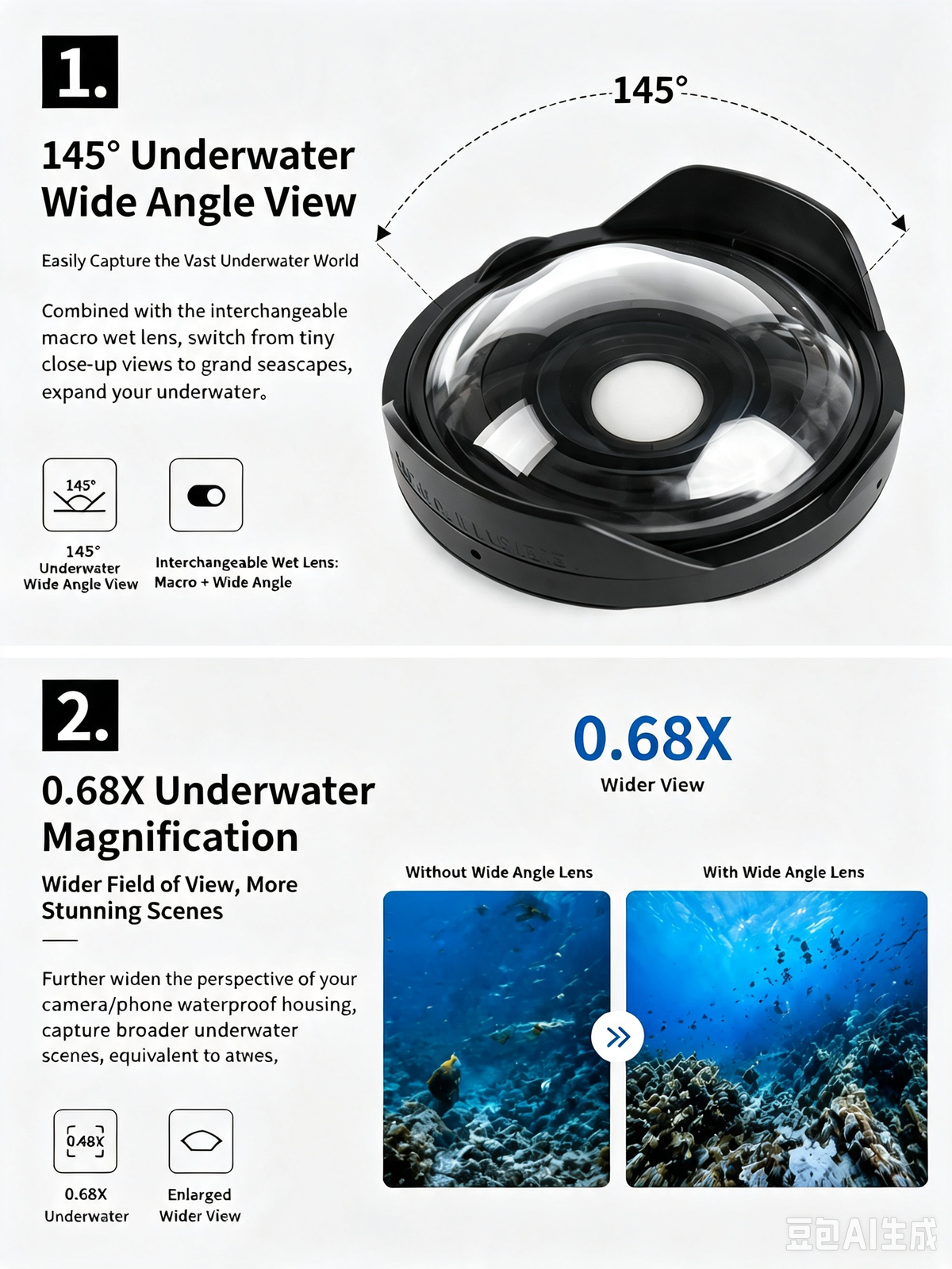 Seafrogs SF-YWL-01 Underwater Wide-angle Lens for Action Camera Housing & Mobile Housing