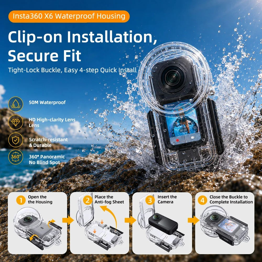 Sea frogs 50M/165FT Underwater Housing For INSTA 360 X6